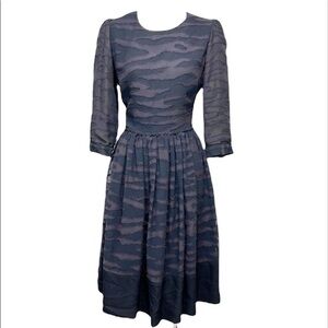 Mulberry Black and Brown Textured Fit and Flare Midi Dress Made in Italy Sz 6